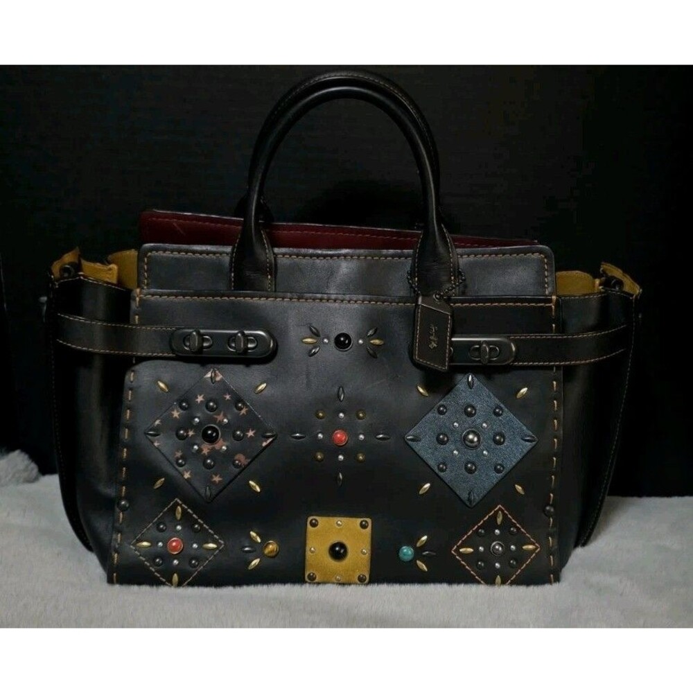 Coach 1941 DOUBLE Swagger Prairie Rivets black leather